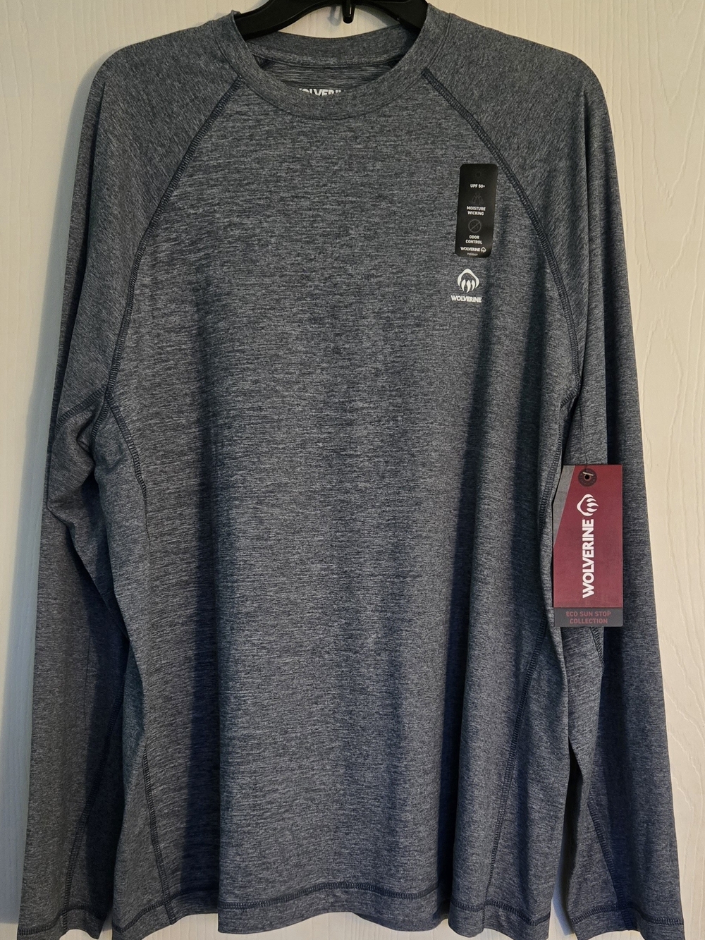 NWT L Wolverine Long Sleeve Performance Crew Neck Tee - Heather Navy